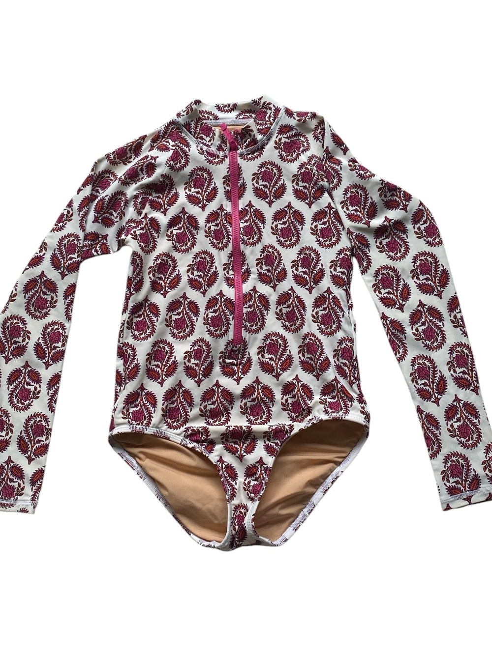 CREWCUTS Kids Long Sleeve Rash Guard Swimsuit - Pink Paisley  Size: 8